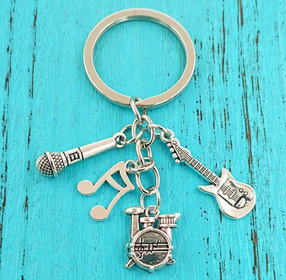 3/$25 Microphone Music Note Drums Guitar Keychain NEW